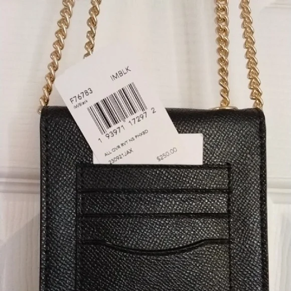 NWT Coach signature elegant black leather phone Crossbody Bag - Picture 3 of 5